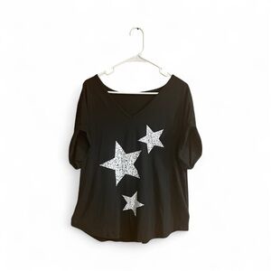 NWOT SHEIN Curve V-Neck Plus Size Graphic TShirt With Rolled Up Sleeves Size 0XL